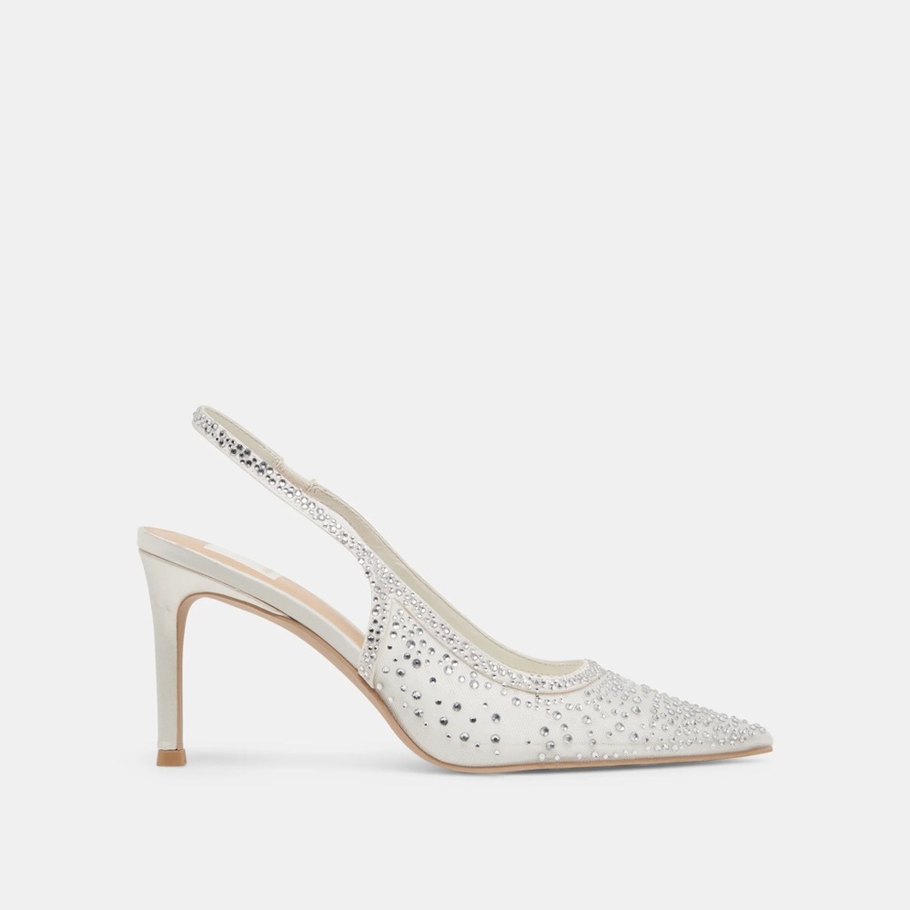 Dolce Vita Kaye Crystal Heels White Mesh Size 9.5